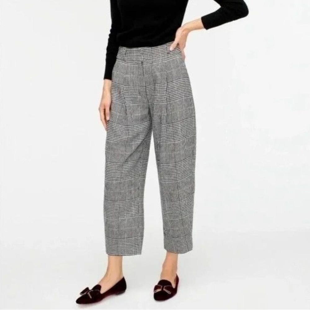 J Crew Women's Glen Plaid High Rise Tapered Cropped Trouser Pants Lined size 2